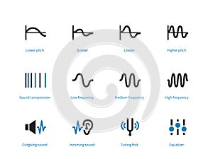 Music and audio types duotone icons on white background.