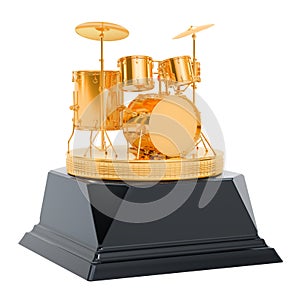 Music award, golden drum kit concept. 3D rendering