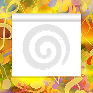 Music background with blank paper scroll