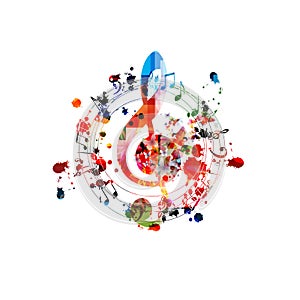 Music background with colorful G-clef and music notes vector illustration design. Artistic music festival poster, live concert eve