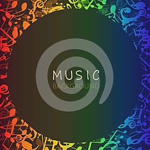 Music background with colorful music notes and G-clef vector illustration design. Artistic music festival poster, live concert,