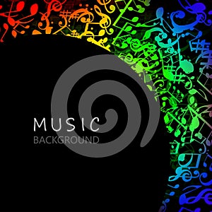 Music background with colorful music notes and G-clef vector illustration design. Artistic music festival poster, live concert,