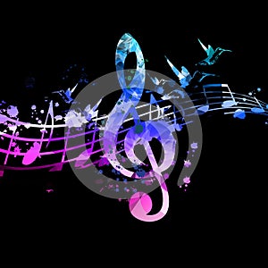 Music background with musical notes and G-clef vector illustration design