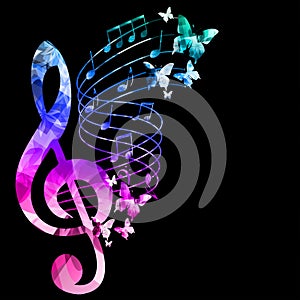 Music background with musical notes and G-clef vector illustration design