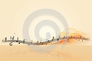 Music background with musical notes and waves, AI-generated.