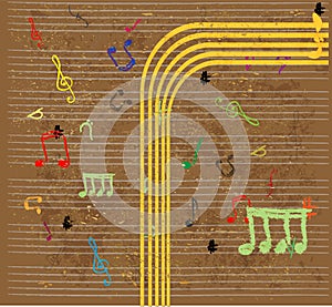 Music background with notes and treble clef