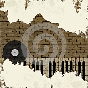 Music background piano key in a brick wall