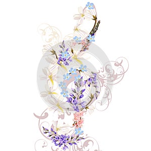 Music background with treble clef decorated by flowers