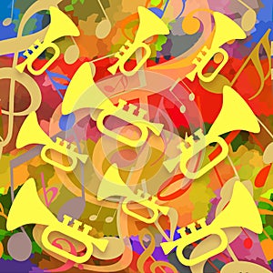 Music background with trumpets photo
