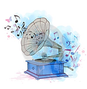 Music background with vintage gramophone