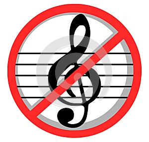 Music ban, silence, quiet, symbol, isolated.
