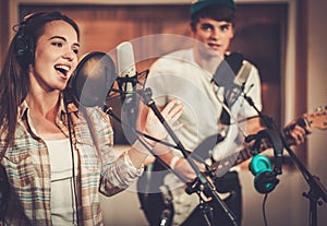 Music band in a studio