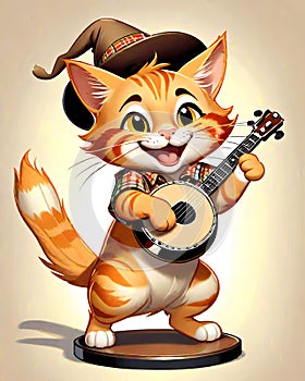 Music banjo stage entertainer kitty cat hat