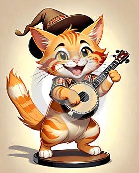 Music banjo stage entertainer kitty cat hat photo