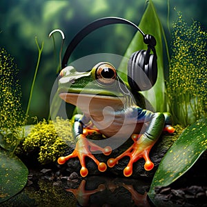 Music beat frog listen music in cask