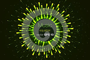 Music beat vector. Green lights background. Abstract equalizer