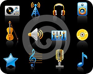 Music black icon set