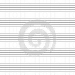 Music blank note stave seamless pattern. Blank classical music paper sheet for school. Note book line grid for melody