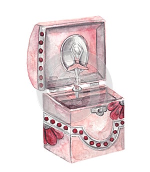 Music Box. Ballerina in a music box. Watercolor illustration