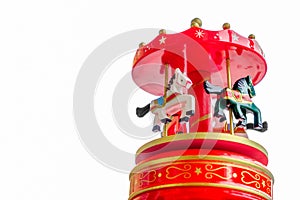 Music box red merry go round carousel horses toy closeup white b