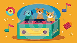A music box with a variety of interchangeable discs that play different melodies and sounds to entertain and soothe pets photo