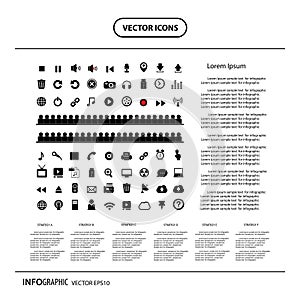 Music button icon set for media info graphic icon