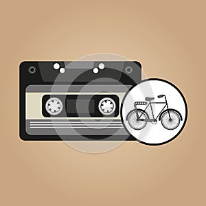 Music cassette bicycle vintage background desgin