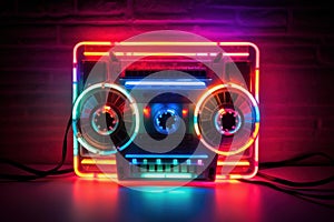 Music cassette neon. Generate Ai