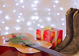 Music christmas background with guitar