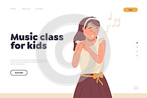 Music class for kids online educational service platform landing page design website template