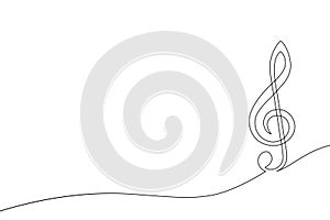 Music clef one line. Art note. Continuous line drawing. Hand draw concert. Outline vocal icon. Concept school musical notes