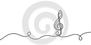 Music clef one line. Art note. Continuous lineart drawing. Hand draw concert. Oneline vocal icon. Concept school musical notes