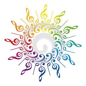 Music Clefs Radial Rainbow Pattern