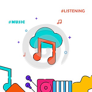 Music cloud storage filled line icon, simple illustration