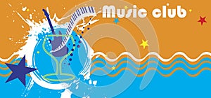 Music club banner.Abstract sea motive.Piano bar