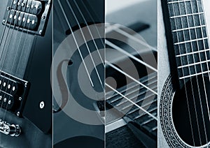 Music Collage. Collage of photos of tinted blue guitar and amp.