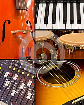 Music collage with instruments and sound board