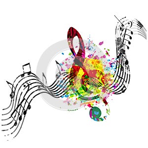 Music colorful background with G-clef and music notes vector illustration design. Music festival poster, creative music notes isol