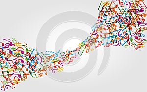 Music colorful background with music notes and G-clef vector illustration design. Artistic music festival poster, live concert, cr