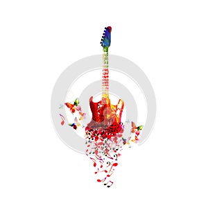 Music colorful background with music notes and guitar vector illustration design. Artistic music festival poster, live concert, cr