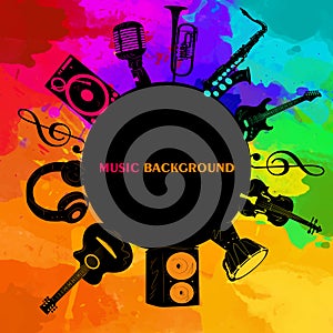 Music colorful background, musical instruments.