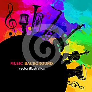 Music colorful background, musical instruments.