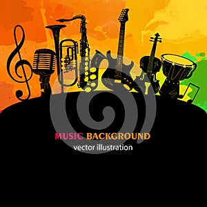 Music colorful background, musical instruments.