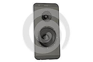 Music concept, smartphone with loudspeakers. 3D rendering