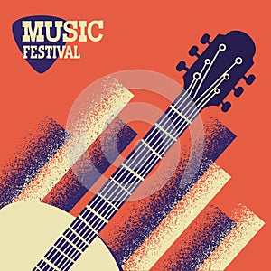 Music concert background with acoustic guitar. Vector music fest