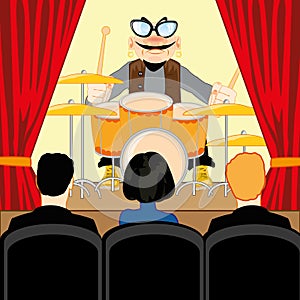 Music concerto of the drummer in common-room