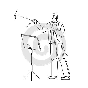 Music Conductor Man Conducting Orchestra Vector Illustration