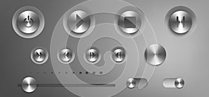 Music control panel with steel buttons and knobs