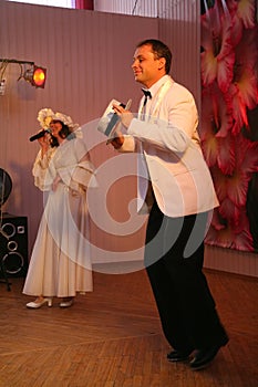 Music and dance room with retro theme performed by the actors of the troupe of the St. Petersburg music hall.