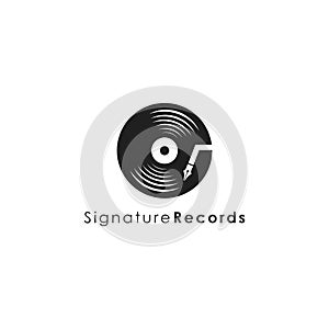 Music disc pen signature logo icon vector template